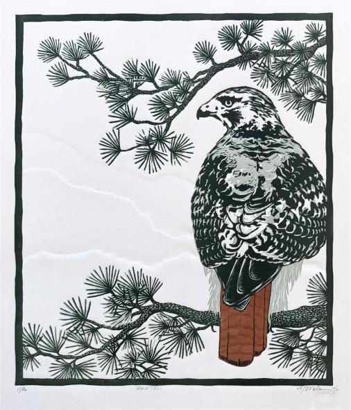 Monique Wales, Red Tail, relief print